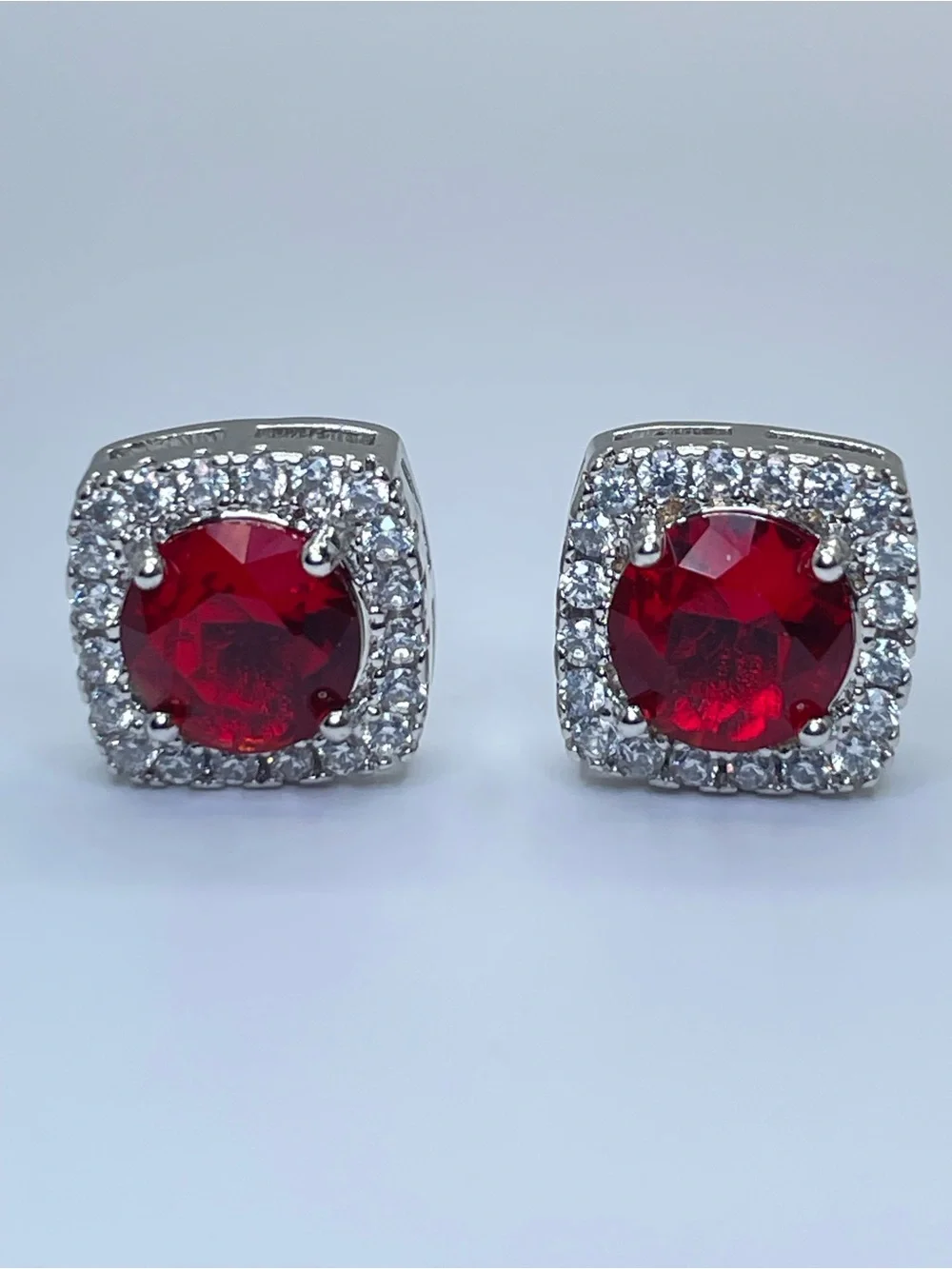 Swarovski Crystal Elements Ruby Red Halo Stud Earrings Silver Studs Elegant